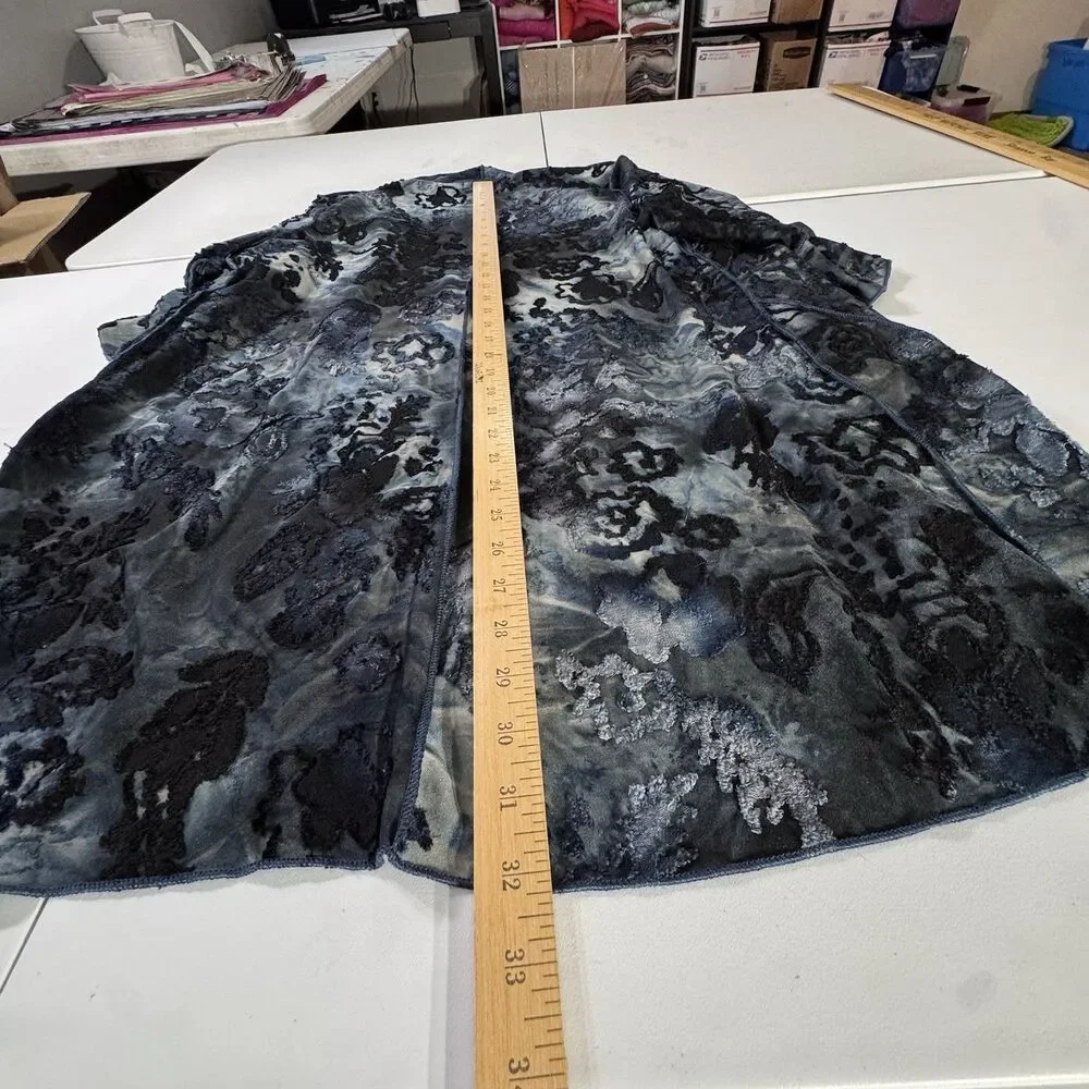 NWT Creation Navy Burnout Velvet Fly‎ Away Duster Kimono Artsy Boho Lagenlook